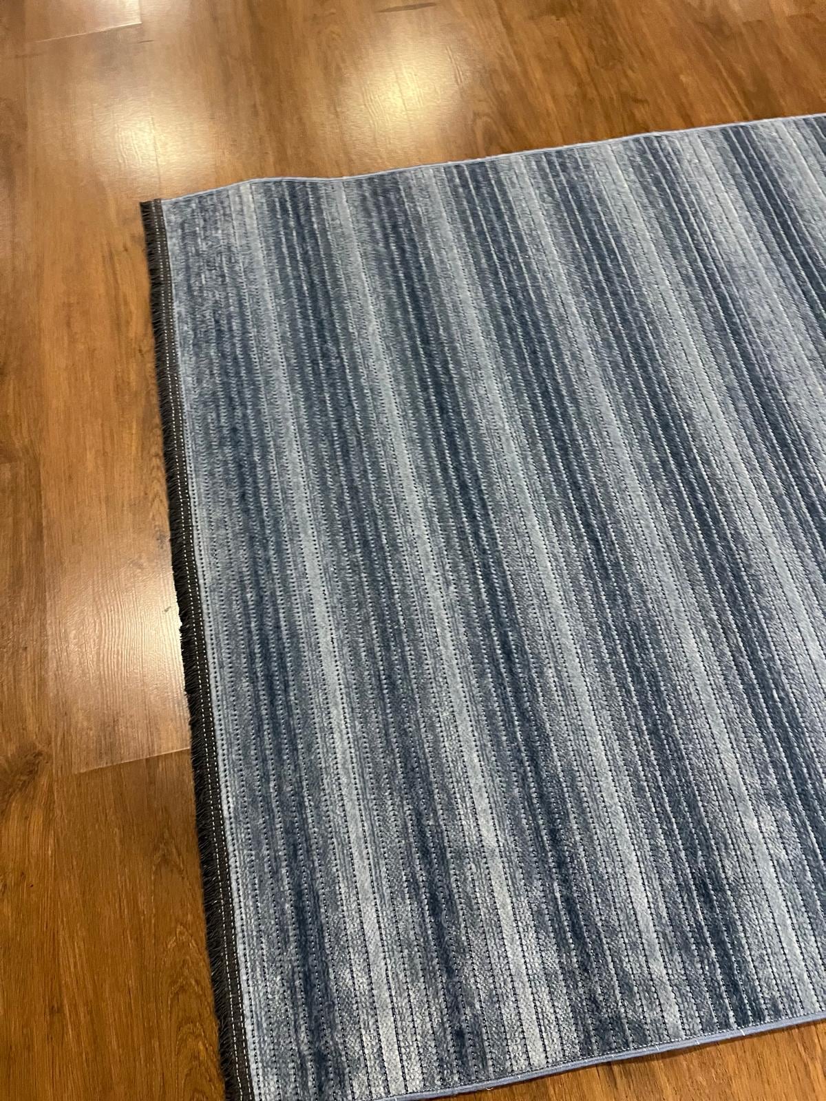 Modern Blue Striped Area Rug – Textured Contemporary Floor Carpet for Living Room & Office