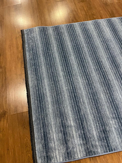 Modern Blue Striped Area Rug – Textured Contemporary Floor Carpet for Living Room & Office