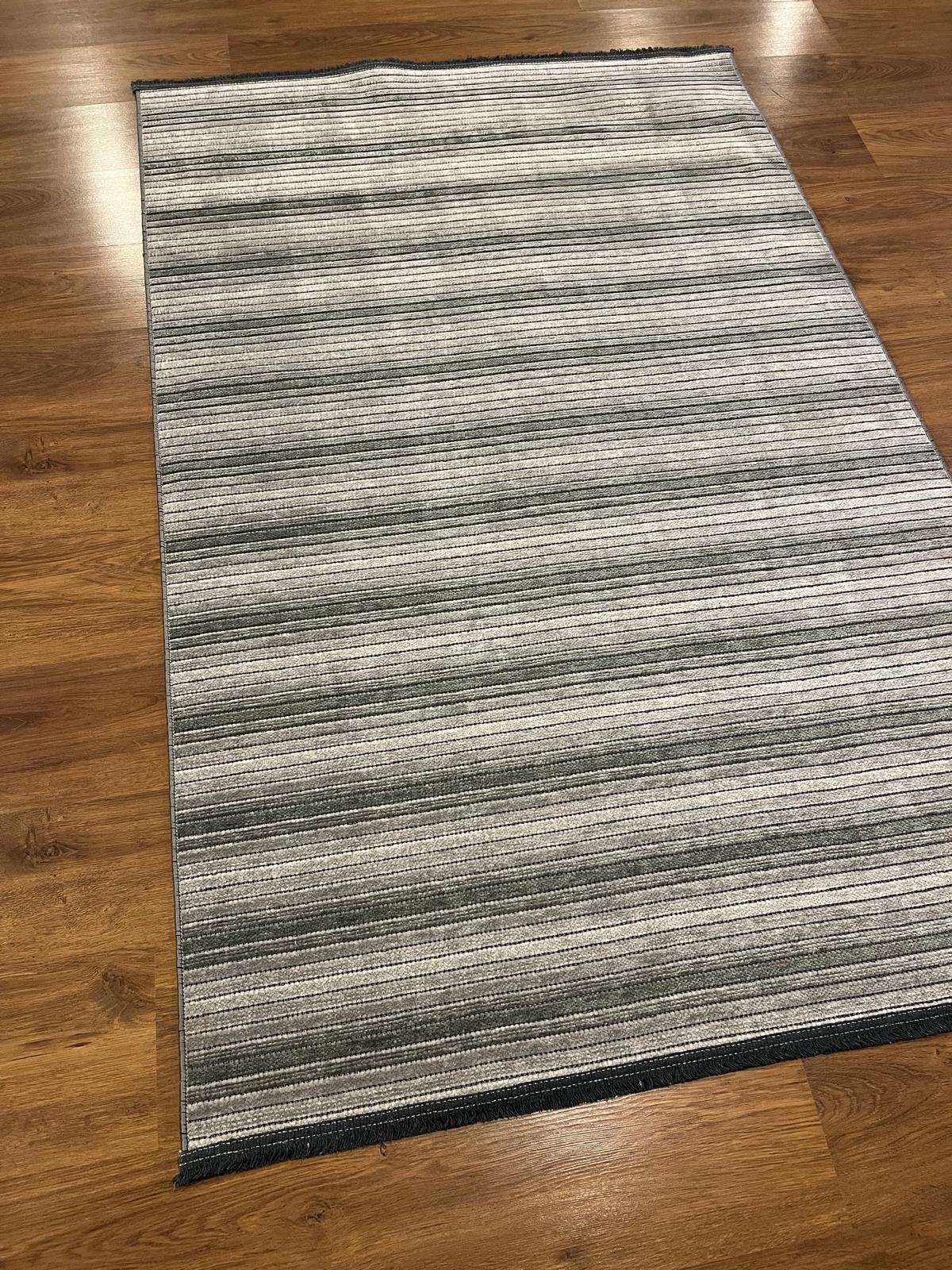 Modern Silver Striped Area Rug – Textured Contemporary Floor Carpet for Living Room & Office