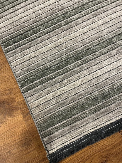 Modern Silver Striped Area Rug – Textured Contemporary Floor Carpet for Living Room & Office