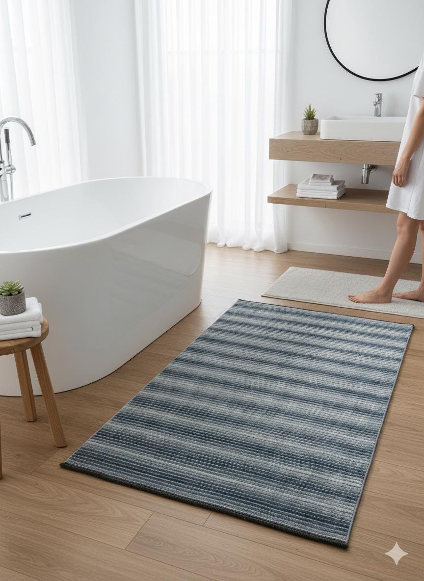 Modern Blue Striped Area Rug – Textured Contemporary Floor Carpet for Living Room & Office