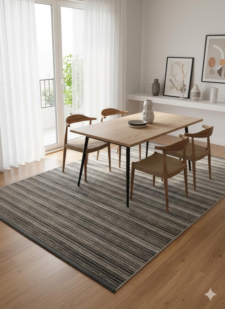 Modern Gray Striped Area Rug – Textured Contemporary Floor Carpet for Living Room & Office