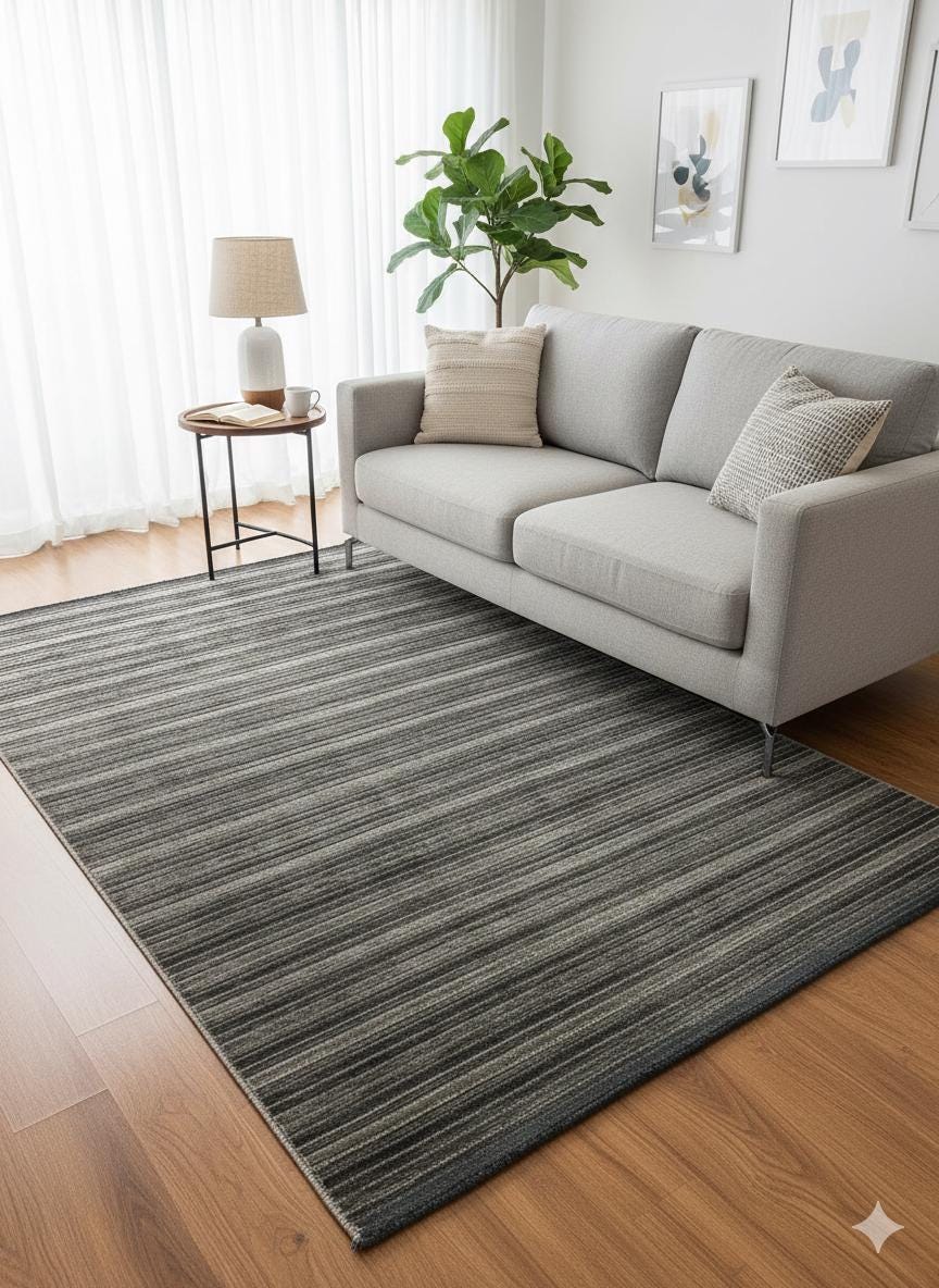 Modern Gray Striped Area Rug – Textured Contemporary Floor Carpet for Living Room & Office