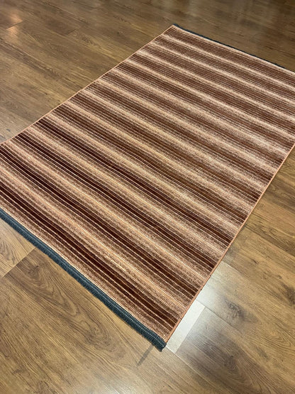 Modern brown Striped Area Rug – Textured Contemporary Floor Carpet for Living Room & Office