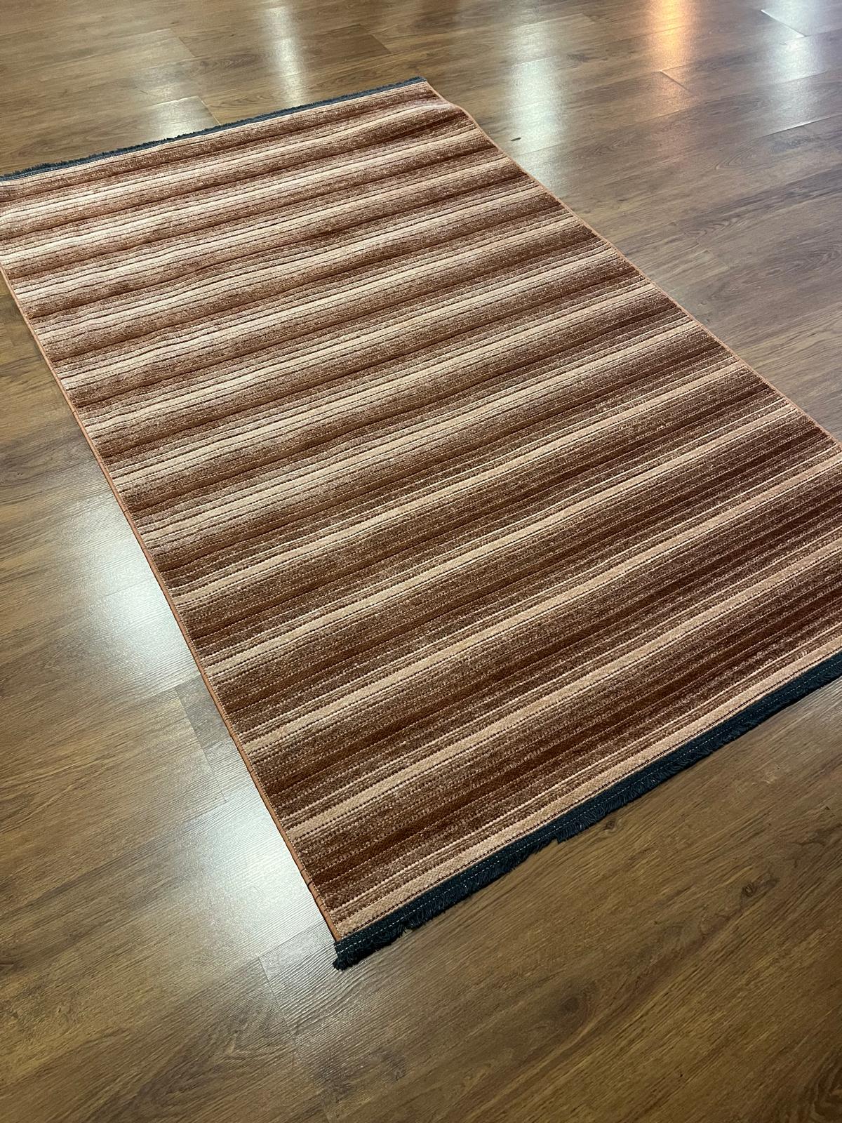 Modern brown Striped Area Rug – Textured Contemporary Floor Carpet for Living Room & Office