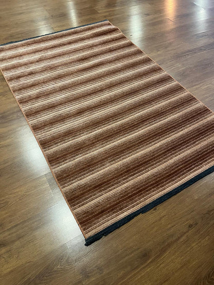Modern brown Striped Area Rug – Textured Contemporary Floor Carpet for Living Room & Office