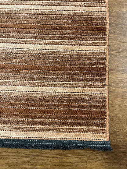 Modern brown Striped Area Rug – Textured Contemporary Floor Carpet for Living Room & Office