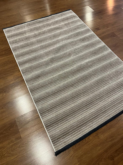 Modern Beige Striped Area Rug – Textured Contemporary Floor Carpet for Living Room & Office