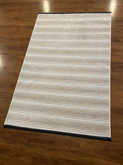 Modern Cream Striped Area Rug – washable Contemporary Floor Carpet for Living Room & Office