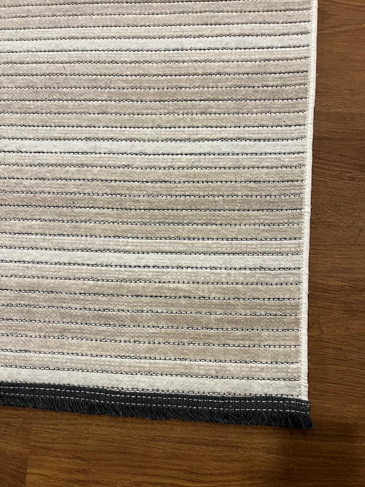Modern Cream Striped Area Rug – washable Contemporary Floor Carpet for Living Room & Office