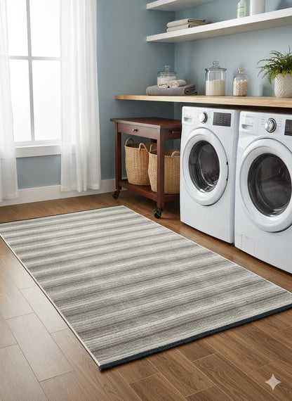 Modern Beige Striped Area Rug – Textured Contemporary Floor Carpet for Living Room & Office