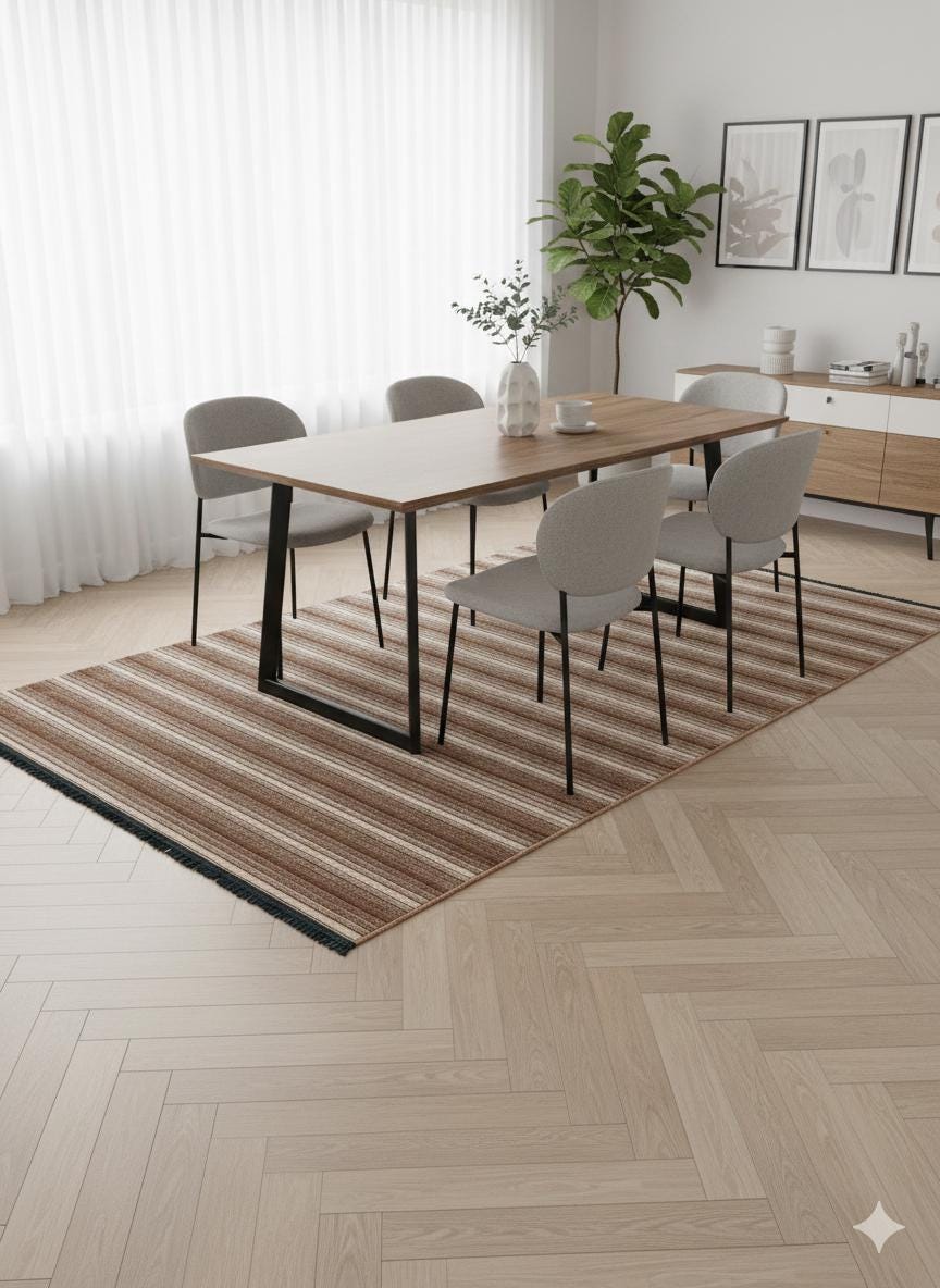 Modern brown Striped Area Rug – Textured Contemporary Floor Carpet for Living Room & Office