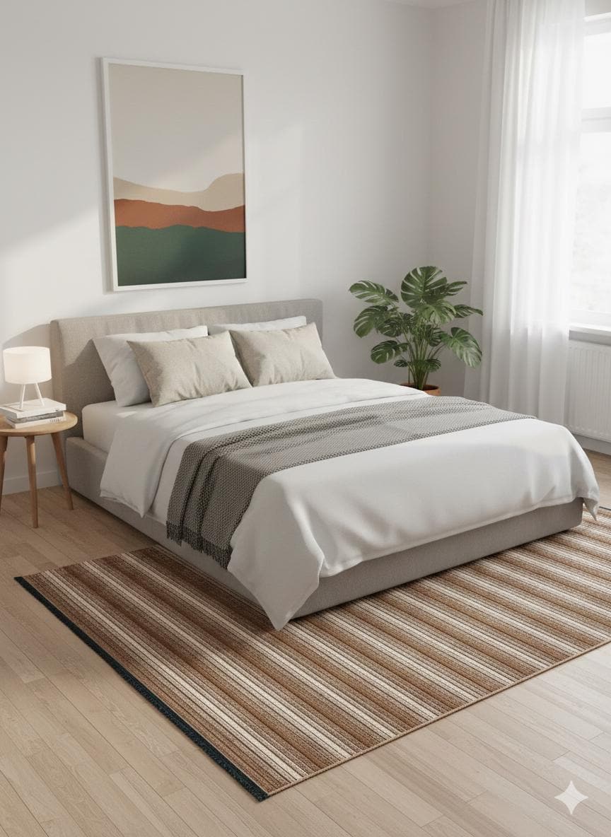Modern brown Striped Area Rug – Textured Contemporary Floor Carpet for Living Room & Office