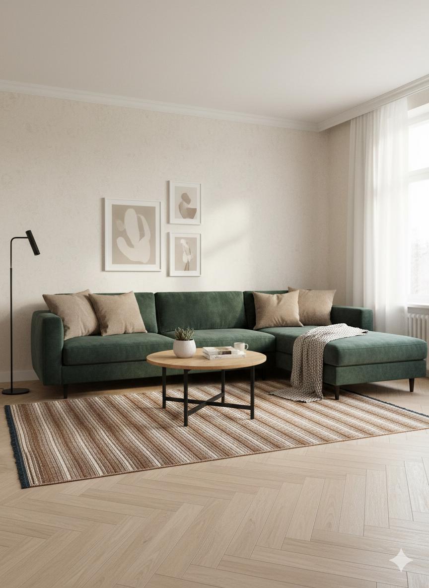 Modern brown Striped Area Rug – Textured Contemporary Floor Carpet for Living Room & Office