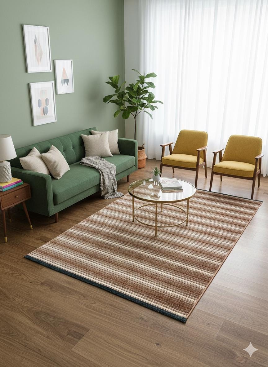 Modern brown Striped Area Rug – Textured Contemporary Floor Carpet for Living Room & Office