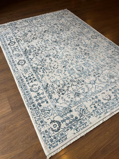 Distressed Blue Persian Style Area Rug – Boho Floral Carpet, 160x230cm