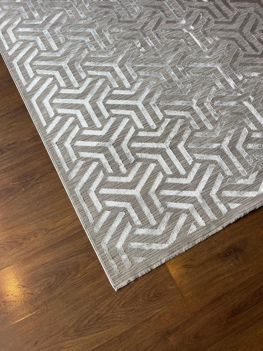 Modern Geometric Area Rug – Gray 3D Pattern Carpet, Floor Decor (160x230 cm)