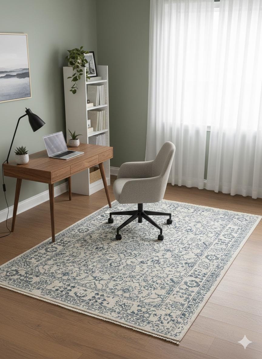Distressed Blue Persian Style Area Rug – Boho Floral Carpet, 160x230cm