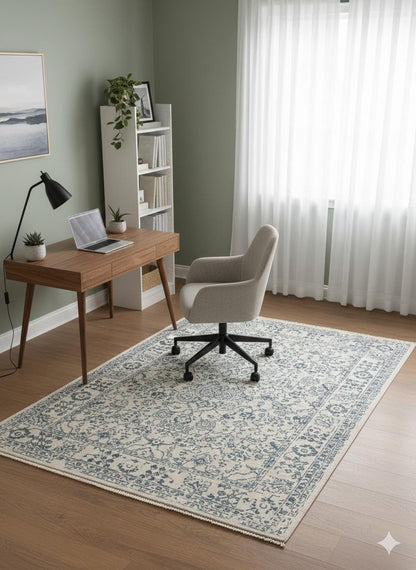 Distressed Blue Persian Style Area Rug – Boho Floral Carpet, 160x230cm