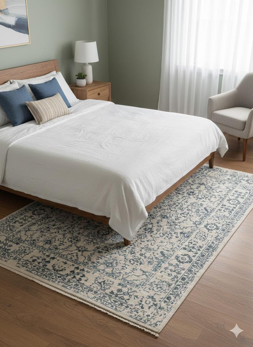 Distressed Blue Persian Style Area Rug – Boho Floral Carpet, 160x230cm