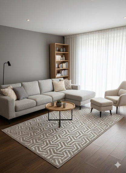 Modern Geometric Area Rug – Gray 3D Pattern Carpet, Floor Decor (160x230 cm)