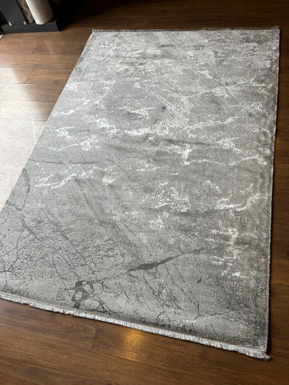 Gray Marble Area Rug – Abstract Stone Texture Carpet for Living Room