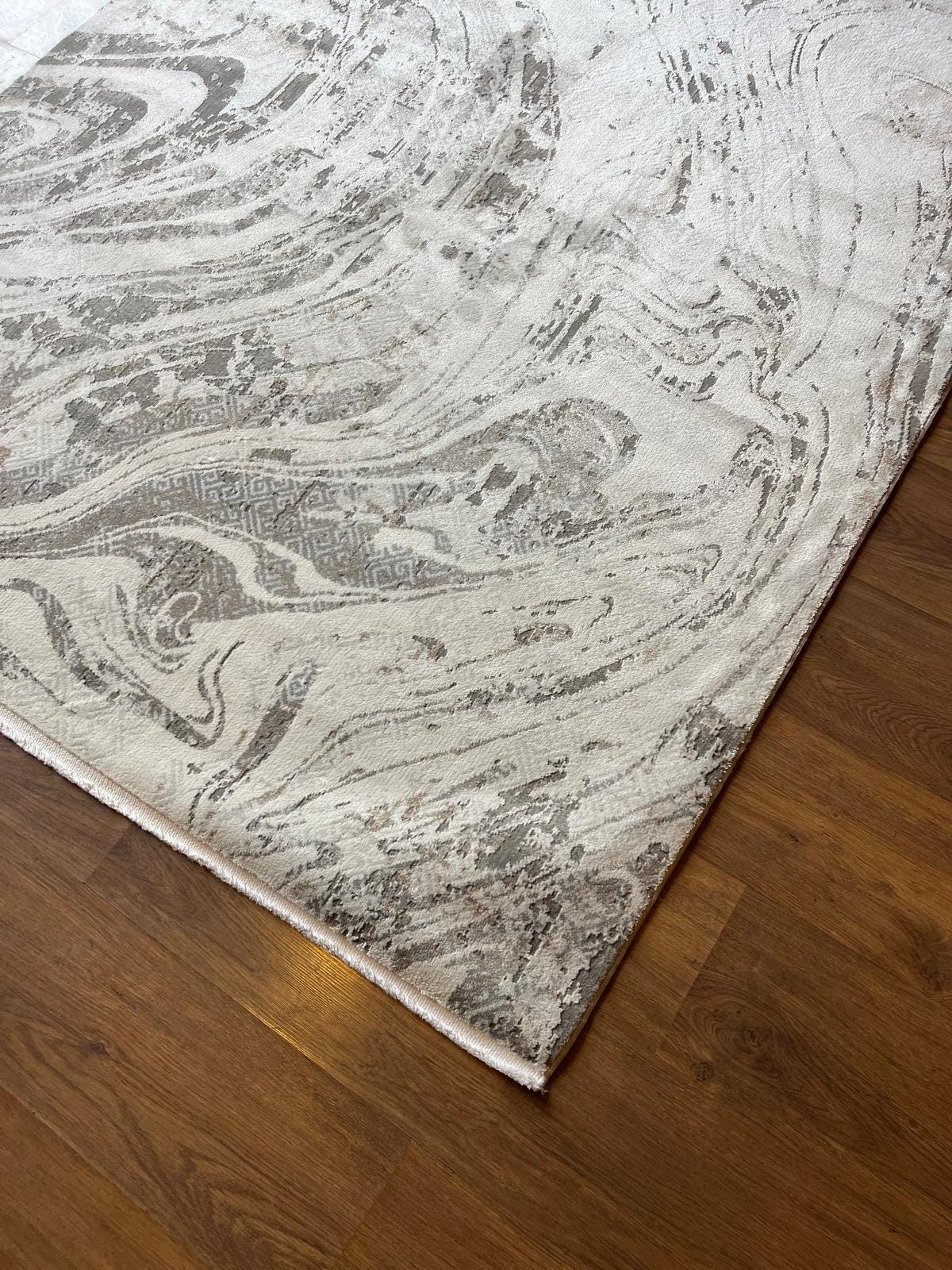 Modern Marble Swirl Area Rug – Beige Brown Abstract Carpet, 160x230cm