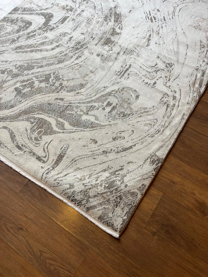 Modern Marble Swirl Area Rug – Beige Brown Abstract Carpet, 160x230cm