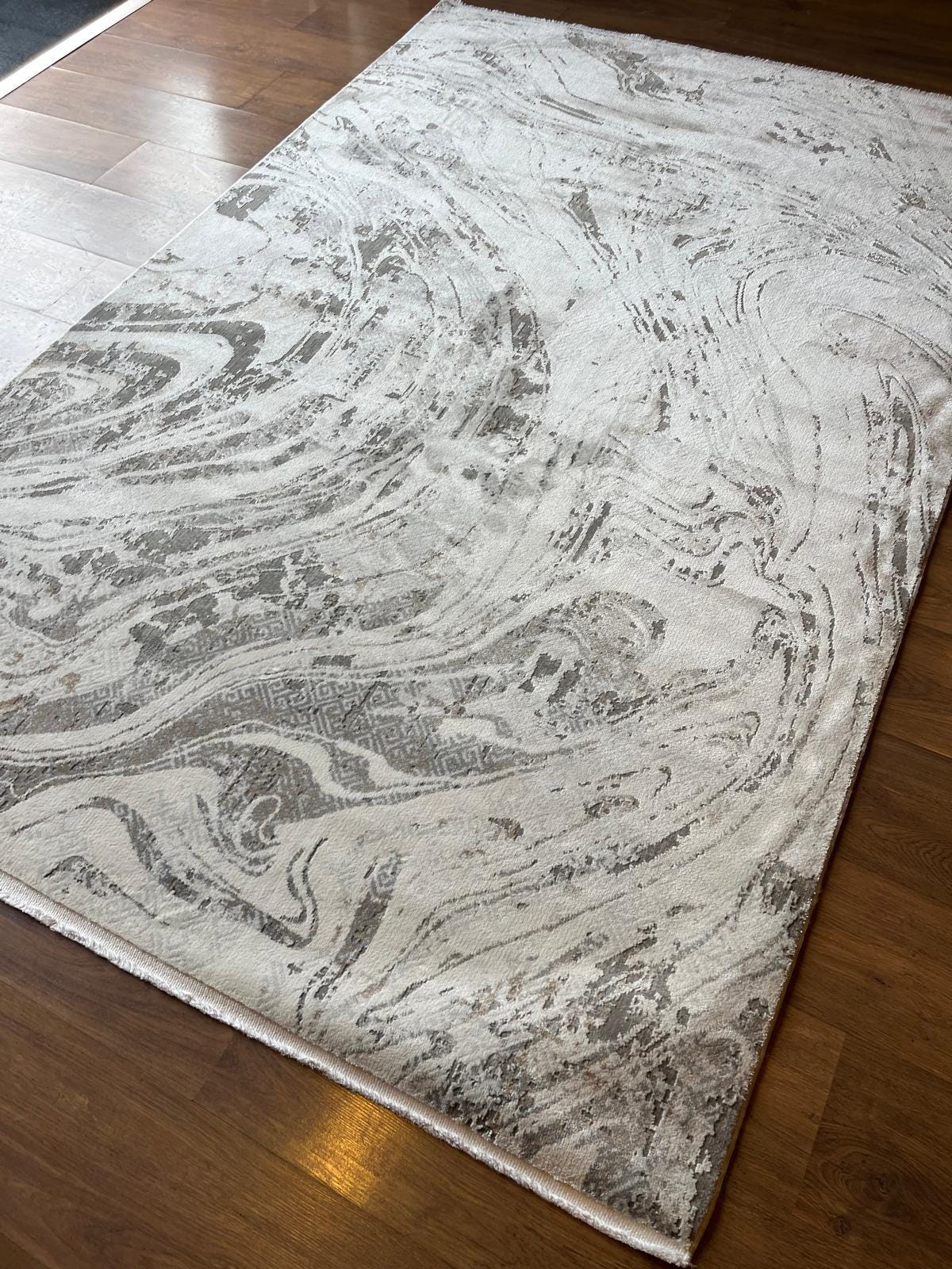 Modern Marble Swirl Area Rug – Beige Brown Abstract Carpet, 160x230cm