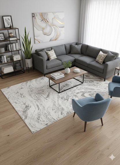 Modern Marble Swirl Area Rug – Beige Brown Abstract Carpet, 160x230cm