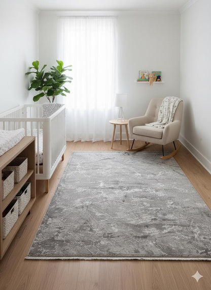 Gray Marble Area Rug – Abstract Stone Texture Carpet for Living Room