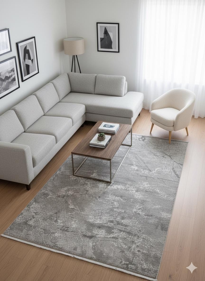 Gray Marble Area Rug – Abstract Stone Texture Carpet for Living Room