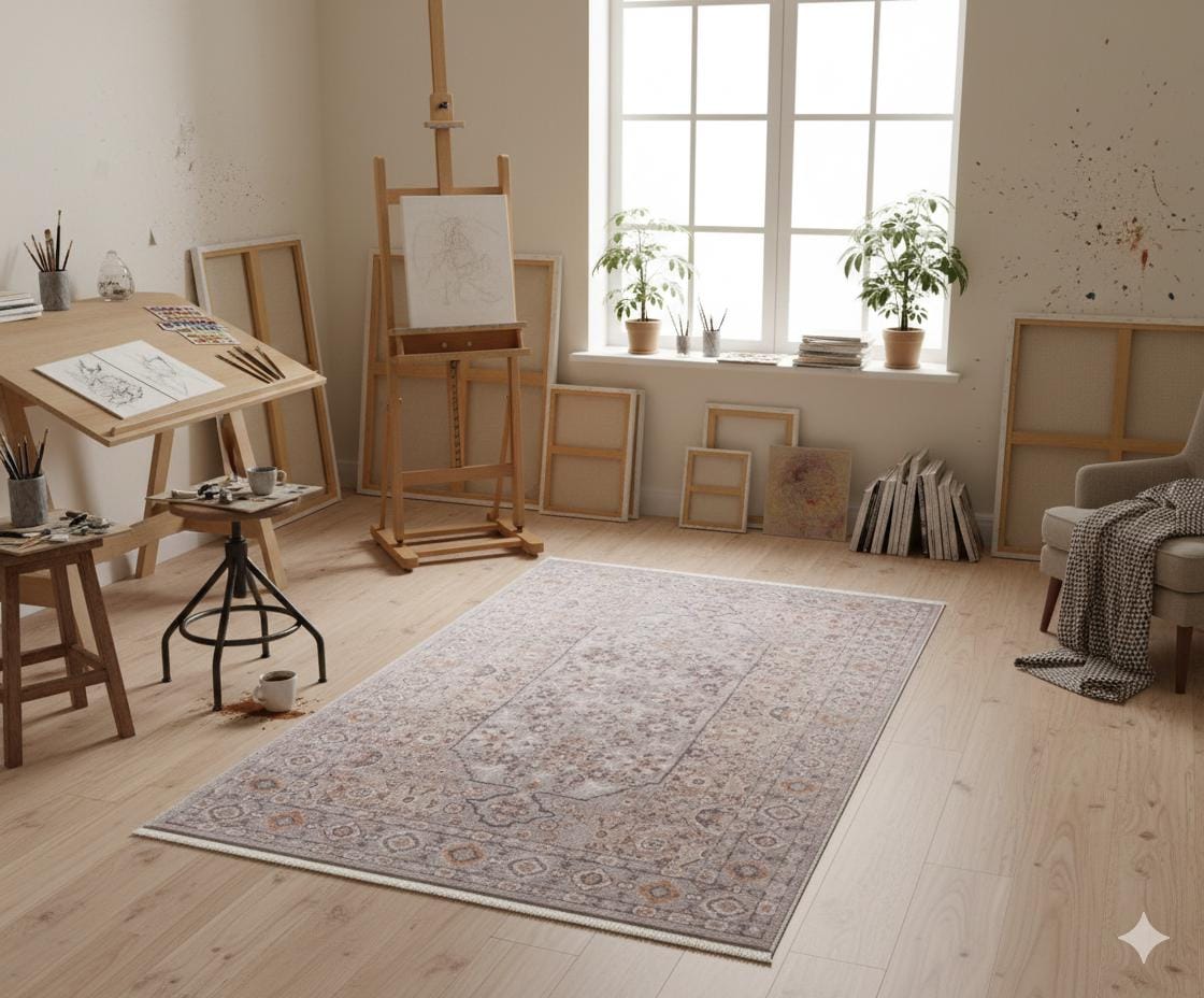 Faded Floral Turkish Rug: Vintage Style Area Carpet
