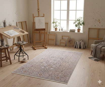 Faded Floral Turkish Rug: Vintage Style Area Carpet