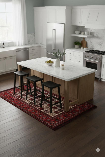Red Oriental Afghan Rug: Washable Farmhouse Bohemian carpet