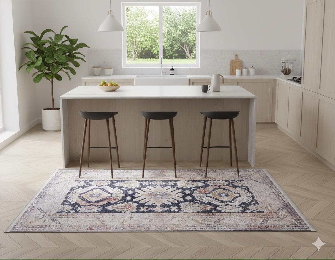 Black Vintage Rug: Washable Classic Rug with Tassels