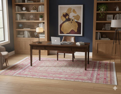 Vintage Afghan Rug: Washable Beige Living Room Carpet