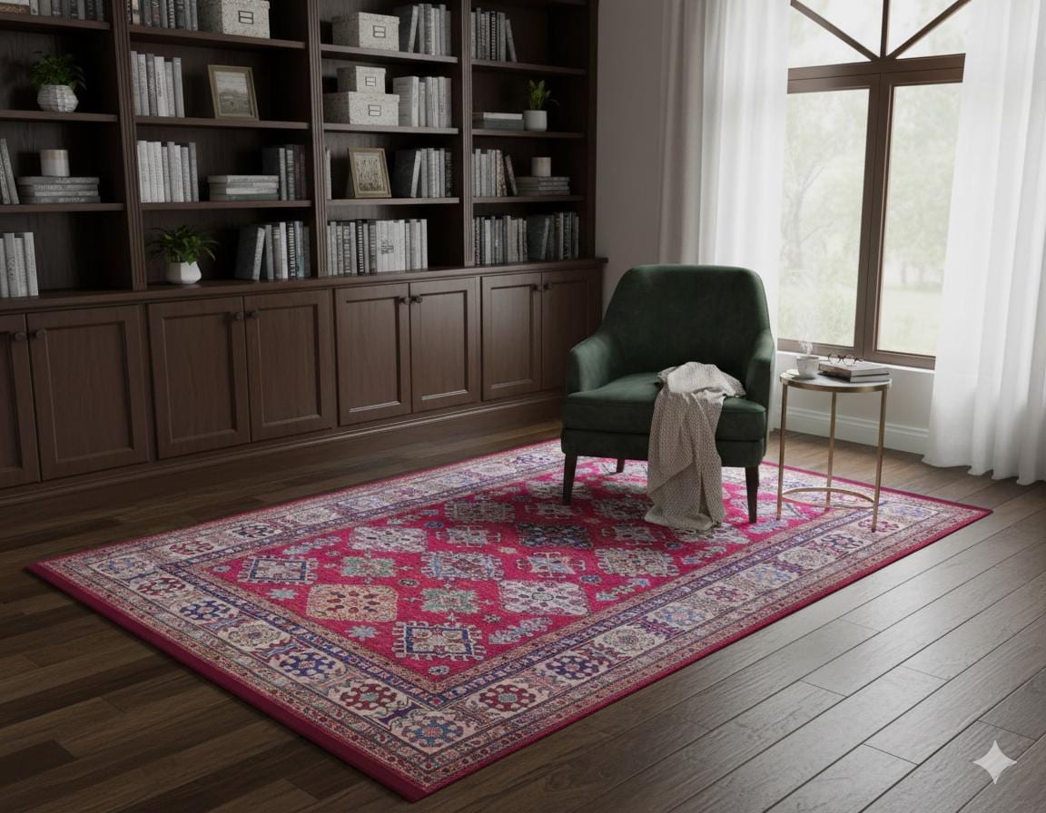 Red Oriental Kazak Rug: Classic Vintage Washable Carpet with Tassels