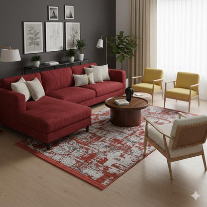 Red Abstract Washable Area Rug – Modern Contemporary Non Slip Living Room Carpet