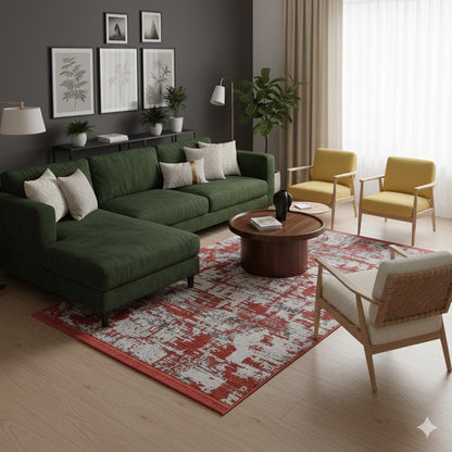 Red Abstract Washable Area Rug – Modern Contemporary Non Slip Living Room Carpet