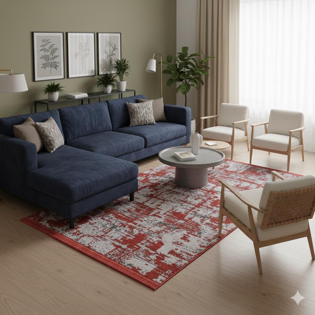 Red Abstract Washable Area Rug – Modern Contemporary Non Slip Living Room Carpet