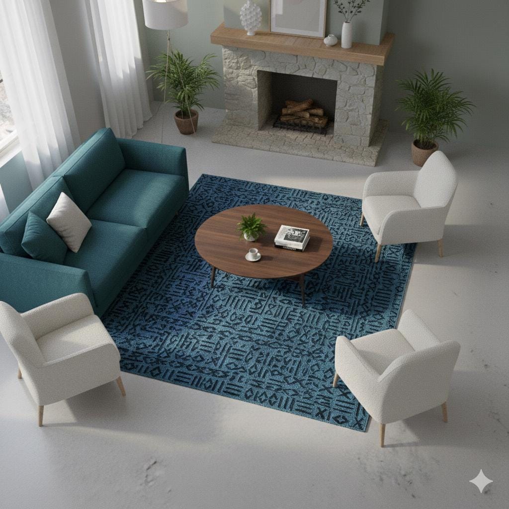 Washable Teal Cotton Rug – Modern Tribal Geometric Pattern, Low Pile Carpet