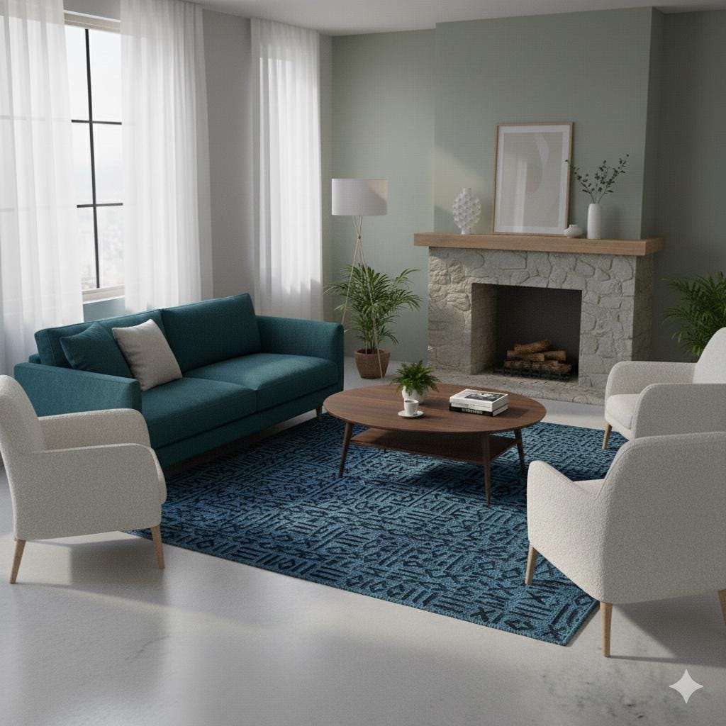 Washable Teal Cotton Rug – Modern Tribal Geometric Pattern, Low Pile Carpet