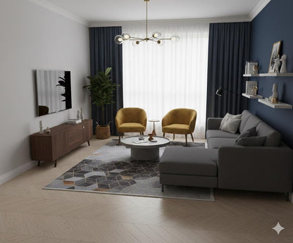 Modern Geometric Hexagon Rug, Gray Gold Contemporary Carpet, Washable Living Room Area Rug