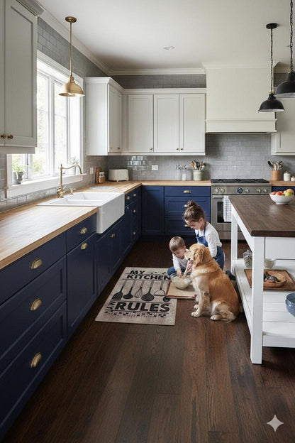 My Kitchen My Rules Farmhouse Rug, Non-Slip Runner, Rustic Cooking Decor