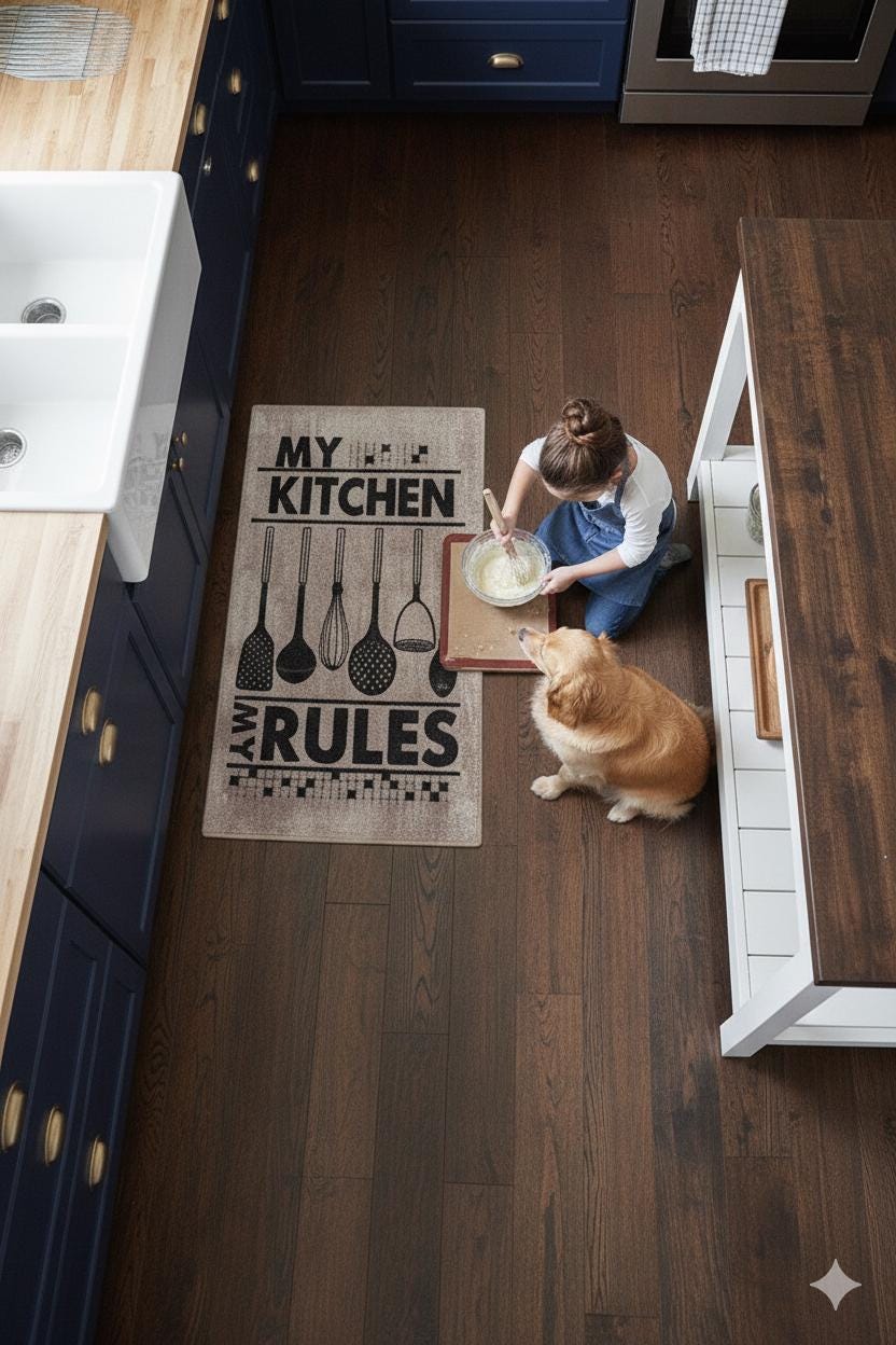 My Kitchen My Rules Farmhouse Rug, Non-Slip Runner, Rustic Cooking Decor