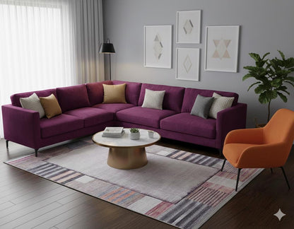 Purple Burnt Orange Geometric Abstract Low Pile Boho Living Room Rug