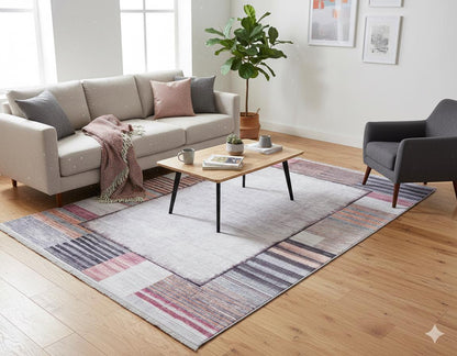 Purple Burnt Orange Geometric Abstract Low Pile Boho Living Room Rug