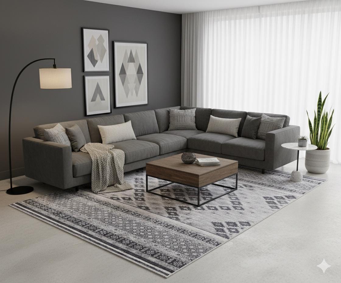 Washable Boho Tribal Rug – Distressed Kilim Style Living Room Carpet
