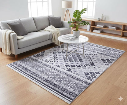 Washable Boho Tribal Rug – Distressed Kilim Style Living Room Carpet